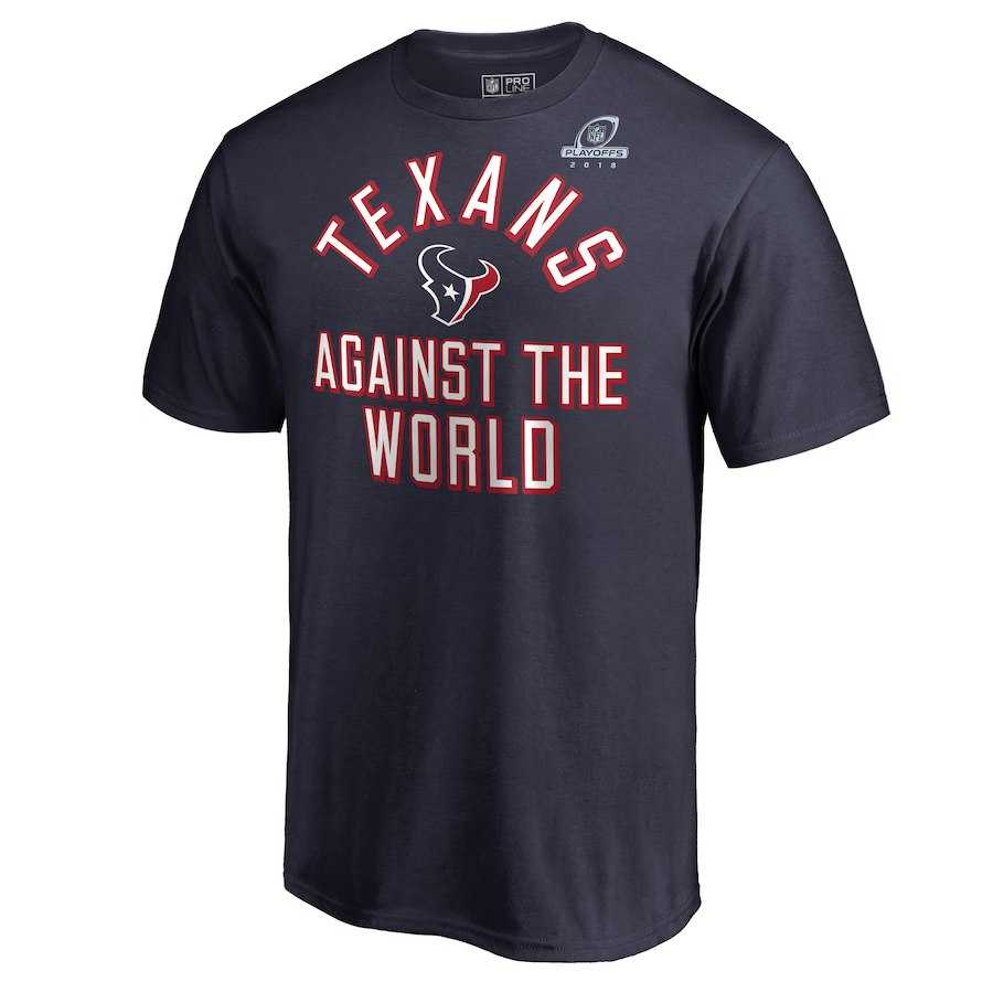 Men's Texans Navy 2018 NFL Playoffs Against The World T-Shirt,We sell and wholesale Men's Texans Navy 2018 NFL Playoffs Against The World T-Shirt on line form chian!